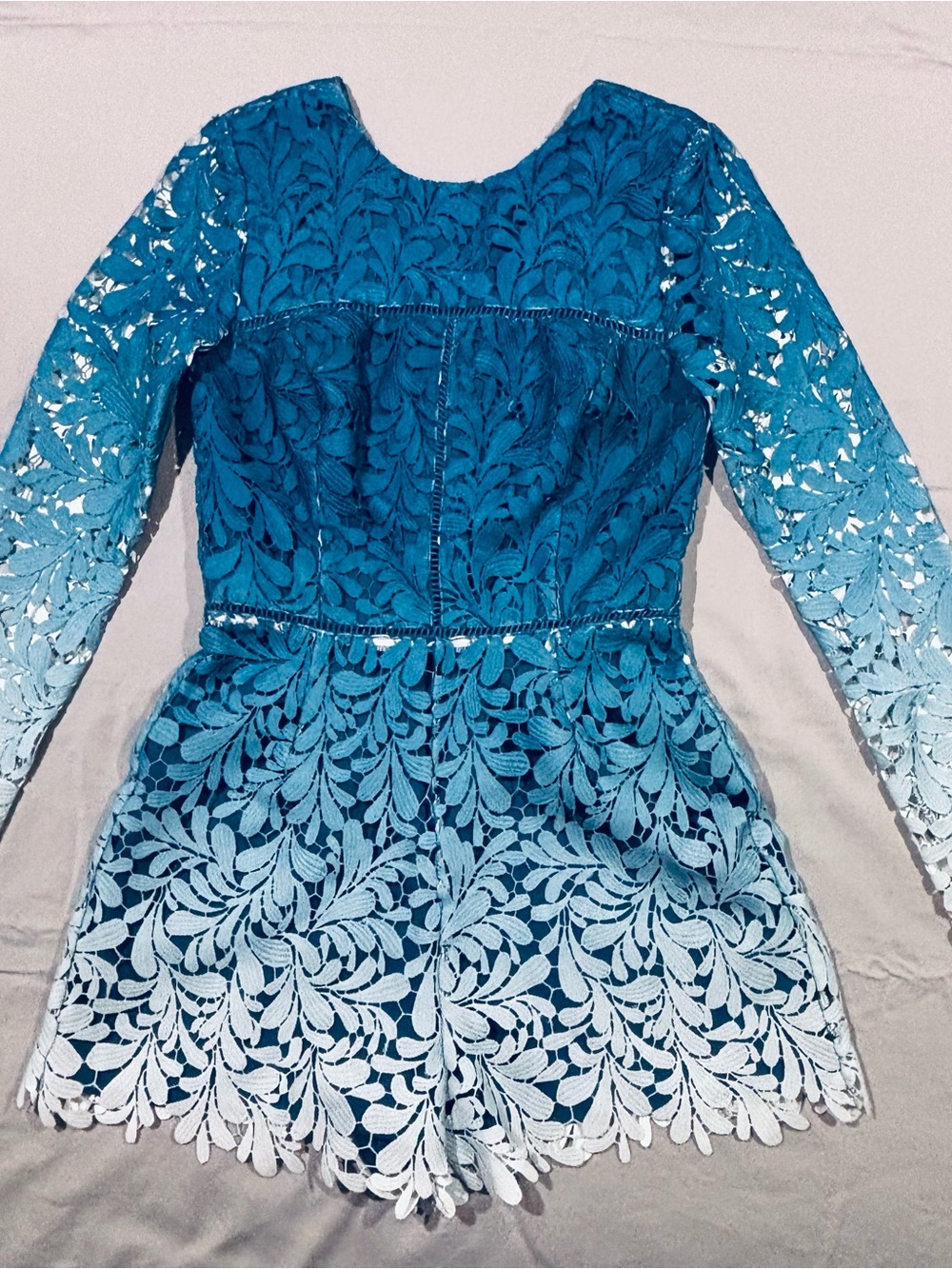Adelyn Rae Blue Ombre Lace Long-Sleeve Romper